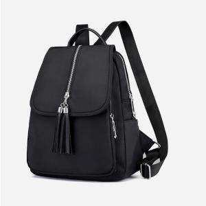 black nylon backpack with tessel for ladies